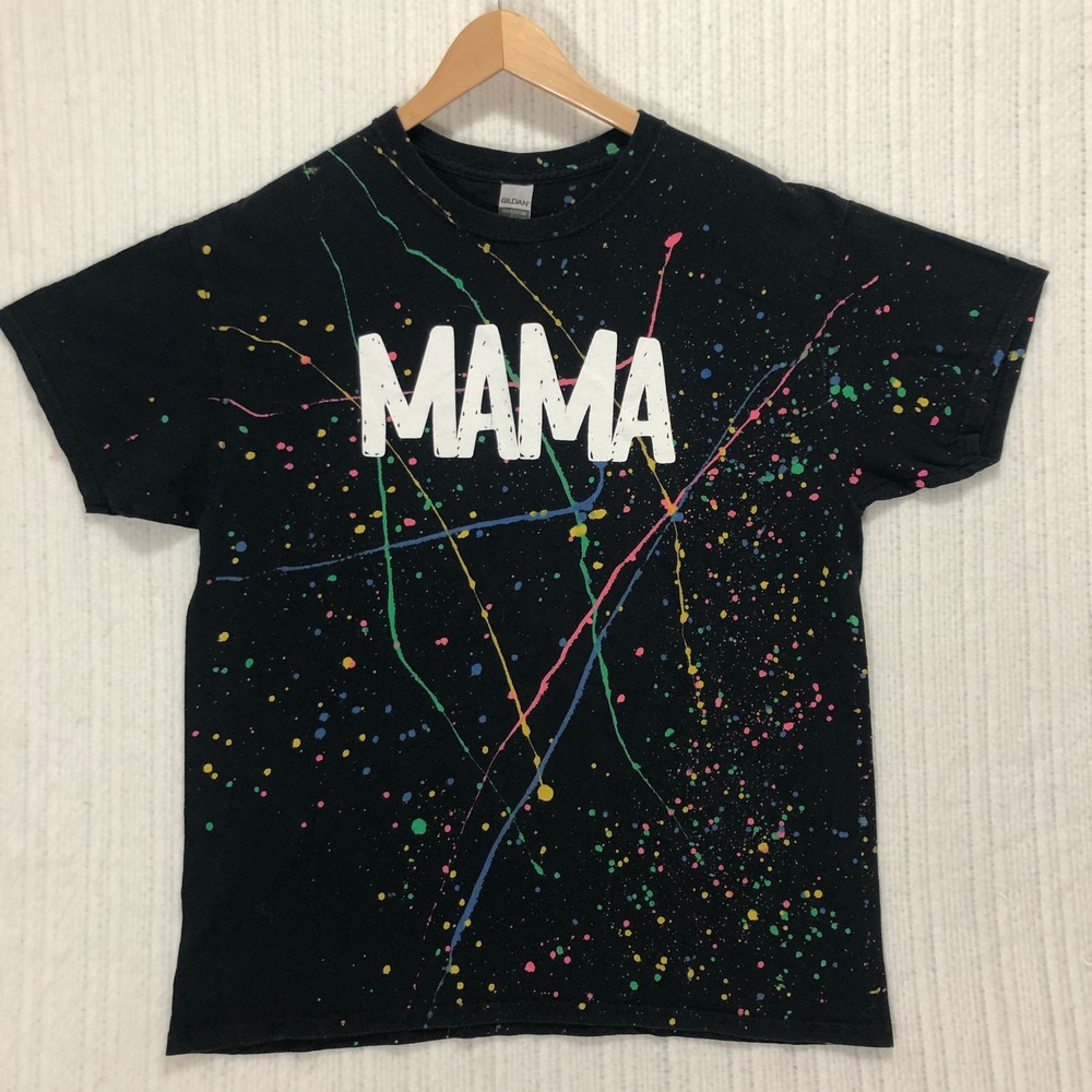 Mama T-Shirt Paint Splatter Graphic Tee Crew Neck Top Gildan Size Large